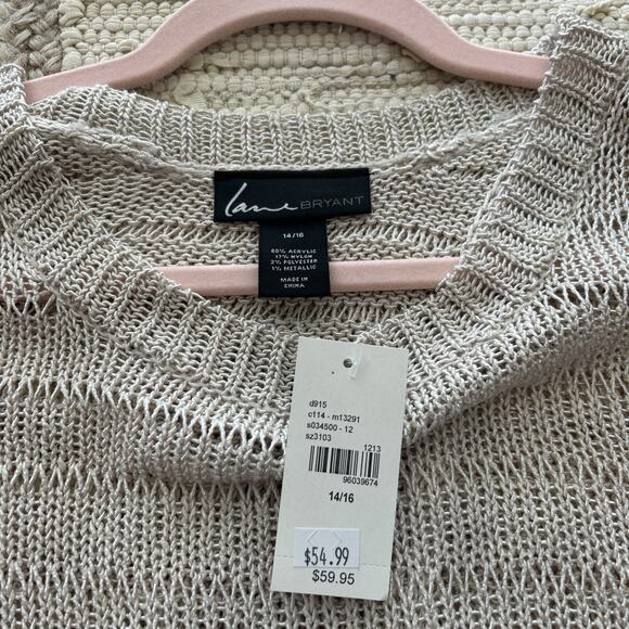 NWT Lane Bryant Beige Oatmeal Open Back Loose Knit Sweater Sz 14 16 Boho - Picture 3 of 7
